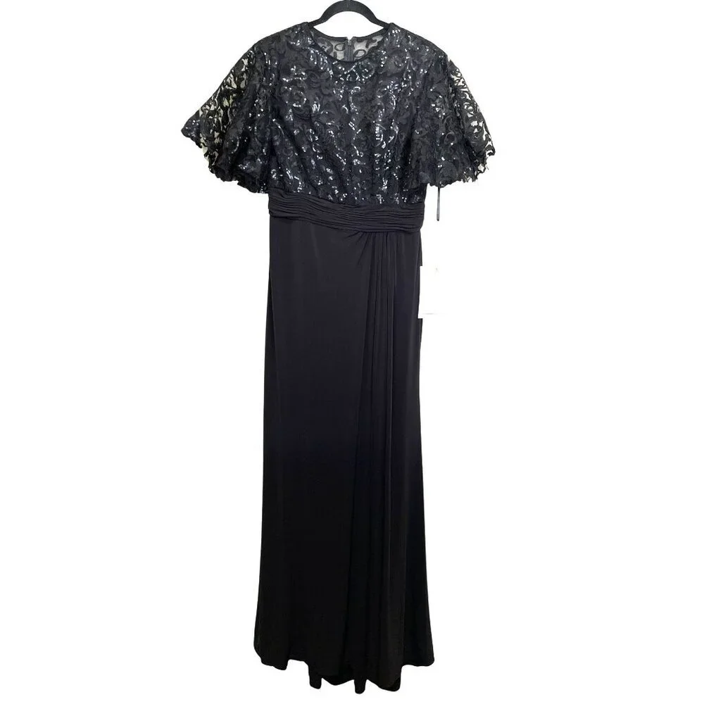 Mac Duggal Sequins Jersey Flutter Sleeve Formal Gown Maxi Dress Sz 10 NWT - Picture 6 of 8